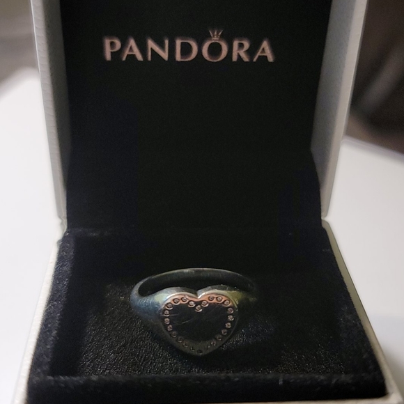 PANDORA HEART SIGNET CZ STERLING RING RETIRED - Picture 2 of 8